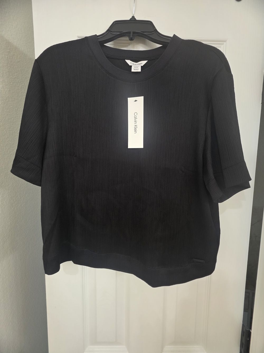 Calvin Klein Black Ribbed Short Sleeve Crewneck Top